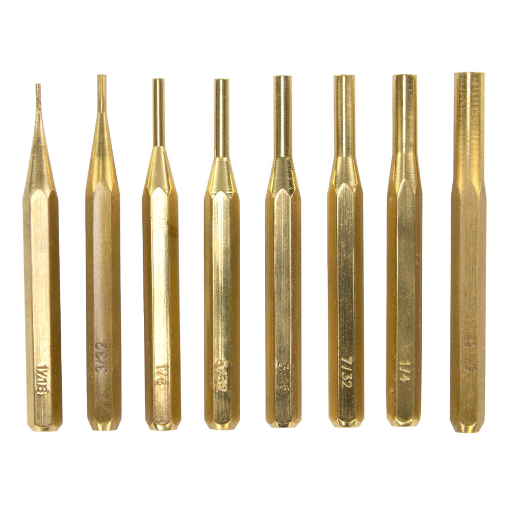 Drive Pin Punches, 8 Piece Set, Brass