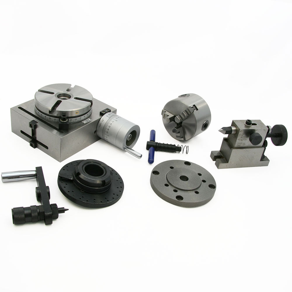 Rotary Table, 4" with Tailstock, Dividing Plate, & 3-Jaw Lathe Chuck