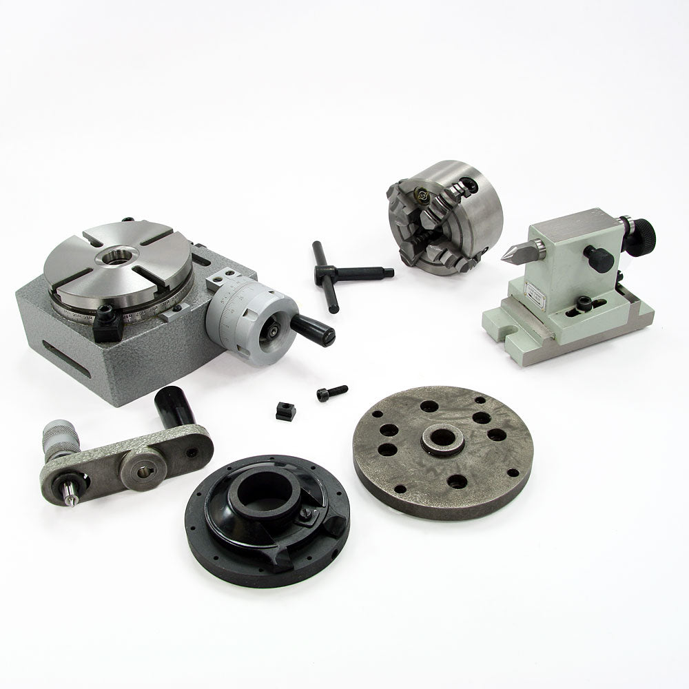 Rotary Table, 4" with Tailstock, Dividing Plate, & 4-Jaw Lathe Chuck