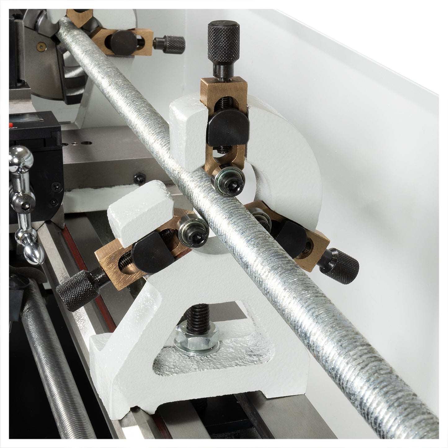 Steady Rest, 1-2", Mini Lathe, Ball Bearing - Mounted on Lathe Reverse View | LittleMachineShop.com