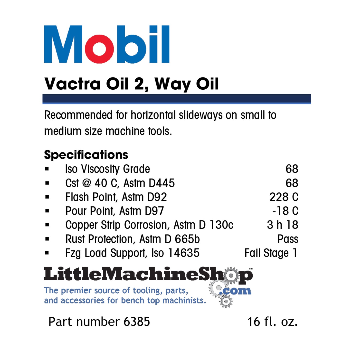 Way Oil, Mobil Vactra Oil No. 2, Pint