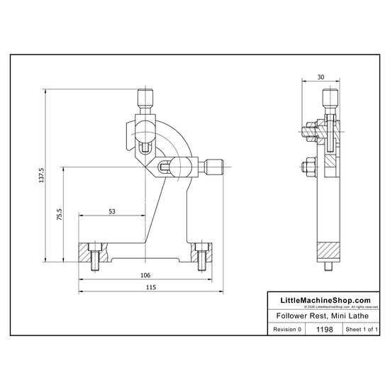 1198 - Drawing -Follower Rest, 0-1" Mini Lathe - LittleMachineShop.com