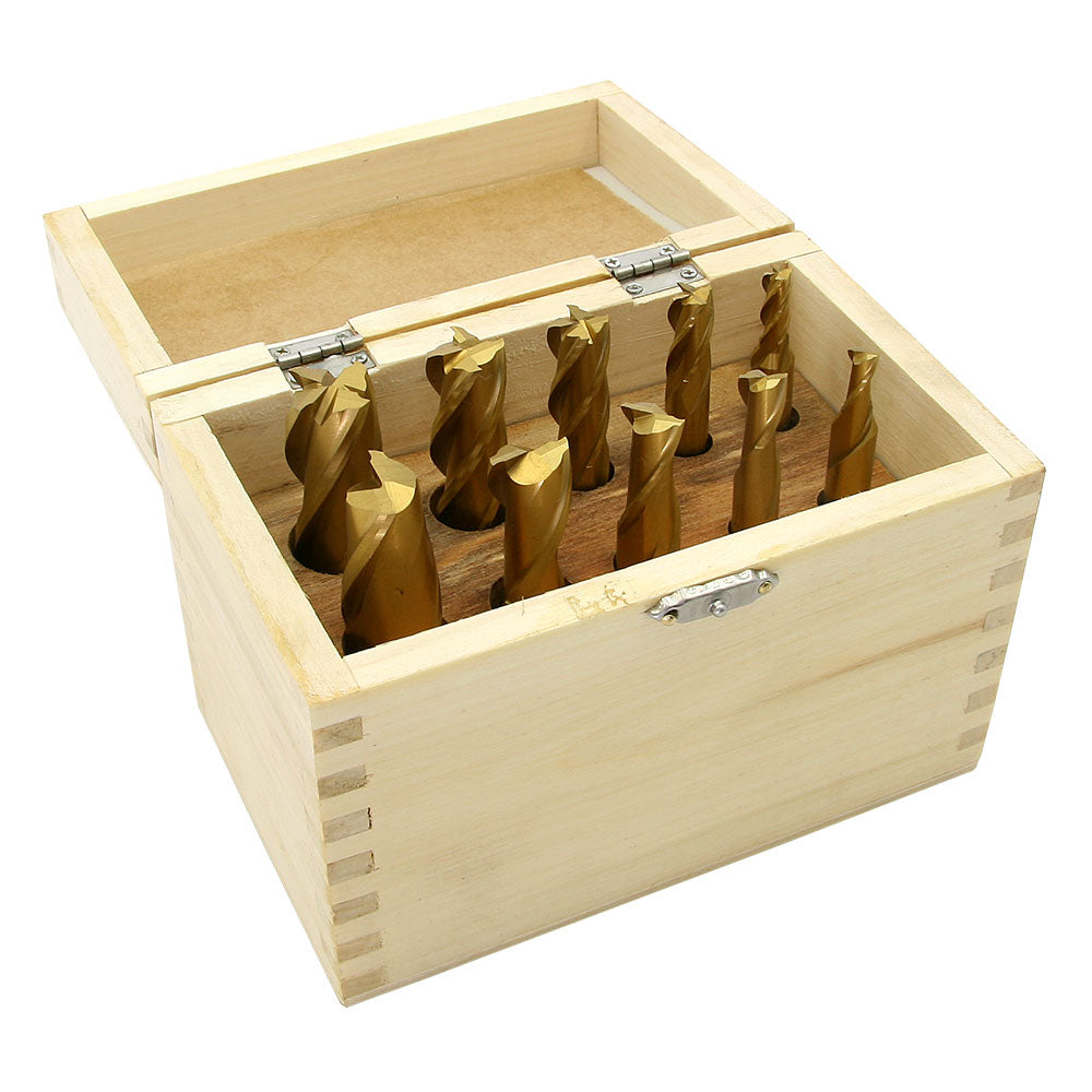 End Mill Set, 10 pieces 2 & 4 Flute, TiN coated HSS