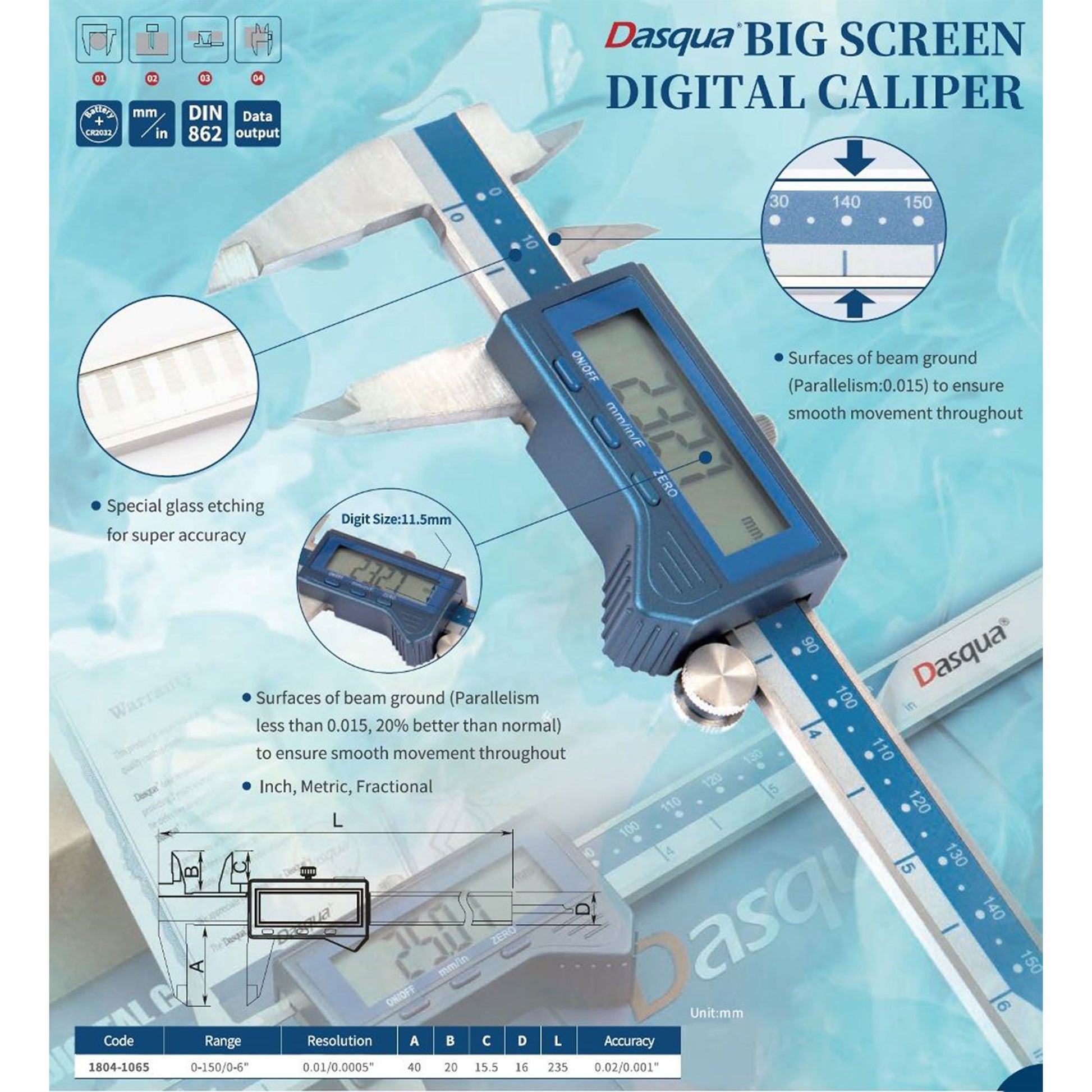 Caliper, Digital 6", Dasqua