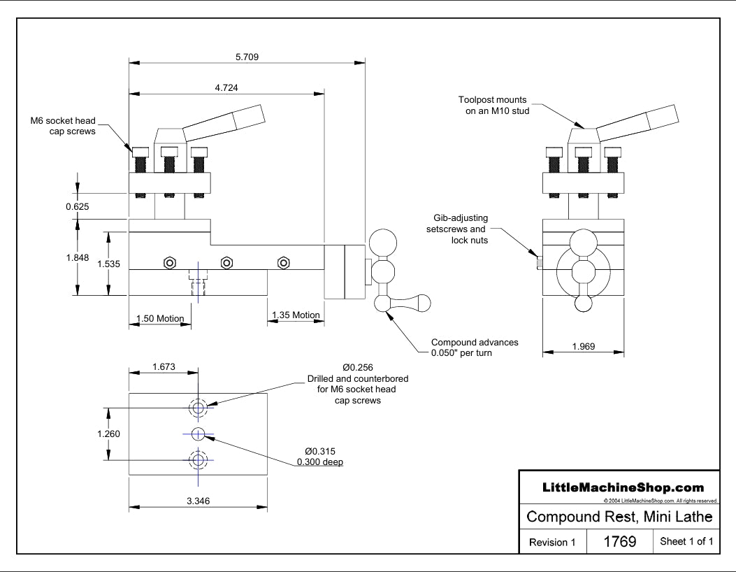 Compound Rest Assembly, Mini Lathe – LittleMachineShop.com