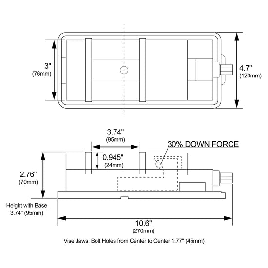 Vise, 3" Precision Milling, Heavy Duty, No Swivel Base, Drawing | LittleMachineShop.com