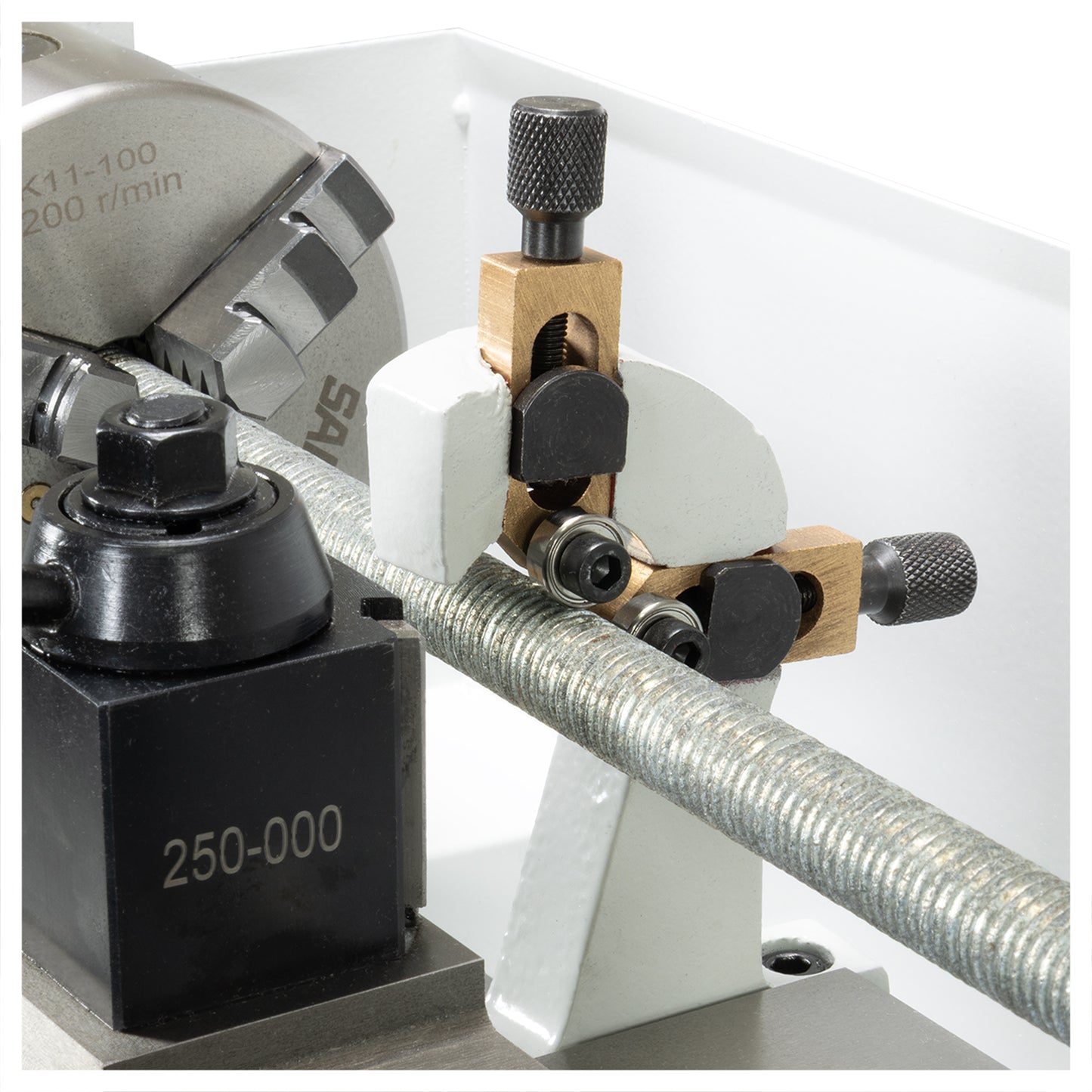 Follower Rest, Mini Lathe, Ball Bearing - Mounted on lathe Reverse View |LittleMachineShop.com