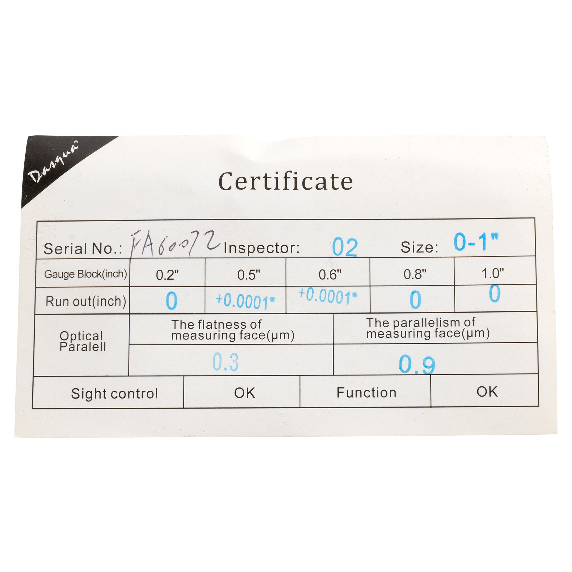Micrometer, 0-1", Dasqua