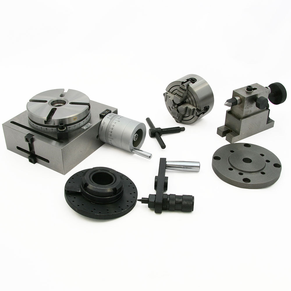 Rotary Table, 4" with Tailstock, Dividing Plate, & 4-Jaw Lathe Chuck