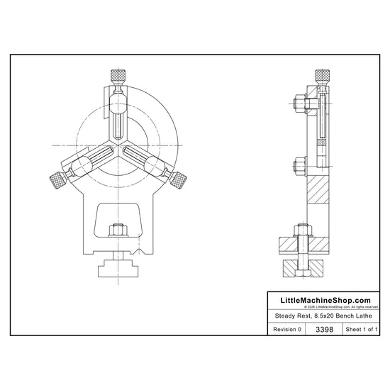 3398 - Drawing - Steady Rest, 8.5x20 Bench Lathe - LittleMachineShop.com