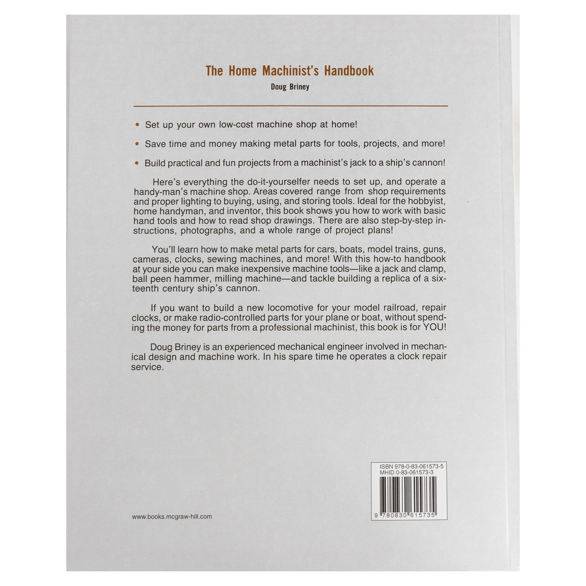 Home Machinists Handbook, Back Cover | LittleMachineShop.com