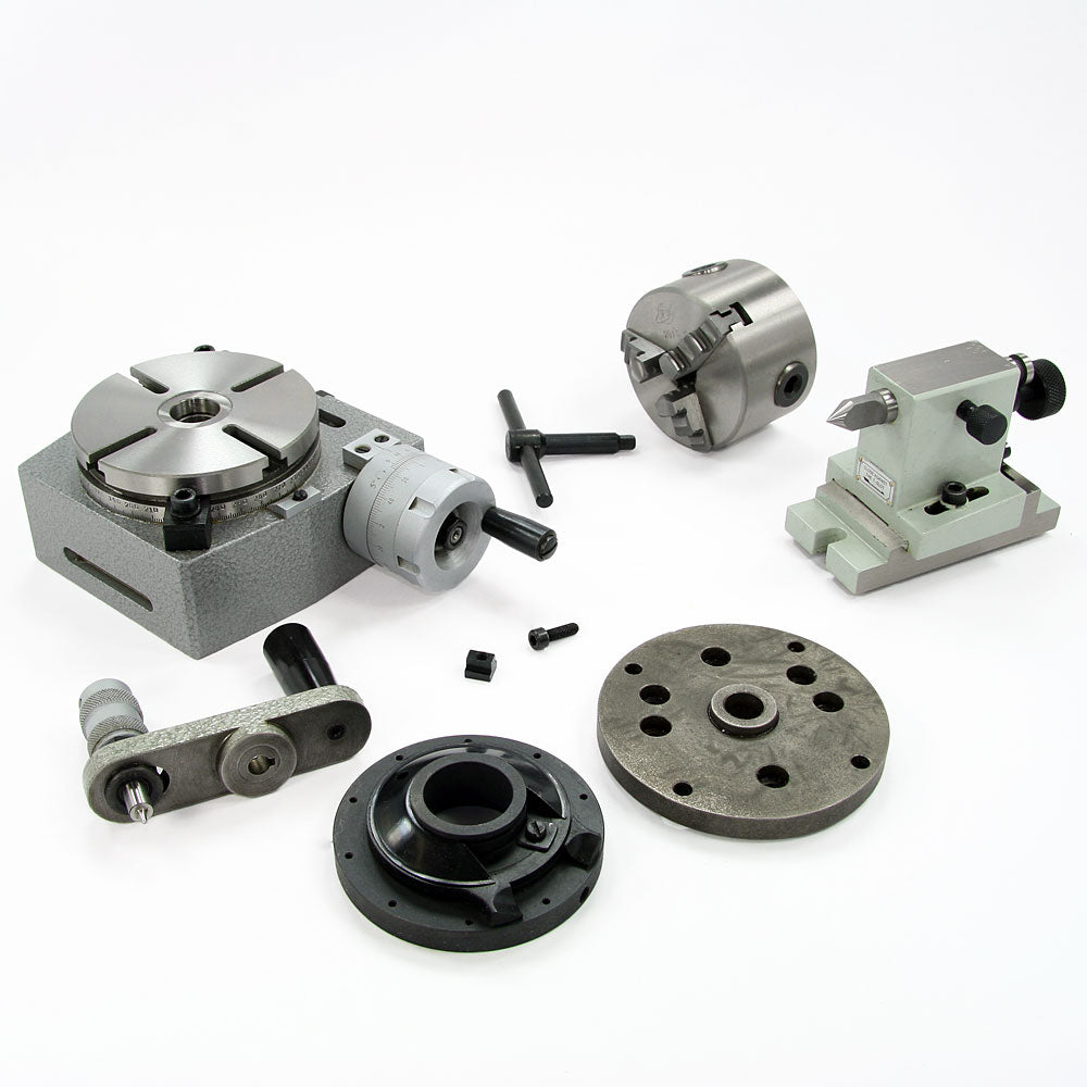 Rotary Table, 4" with Tailstock, Dividing Plate, & 3-Jaw Lathe Chuck