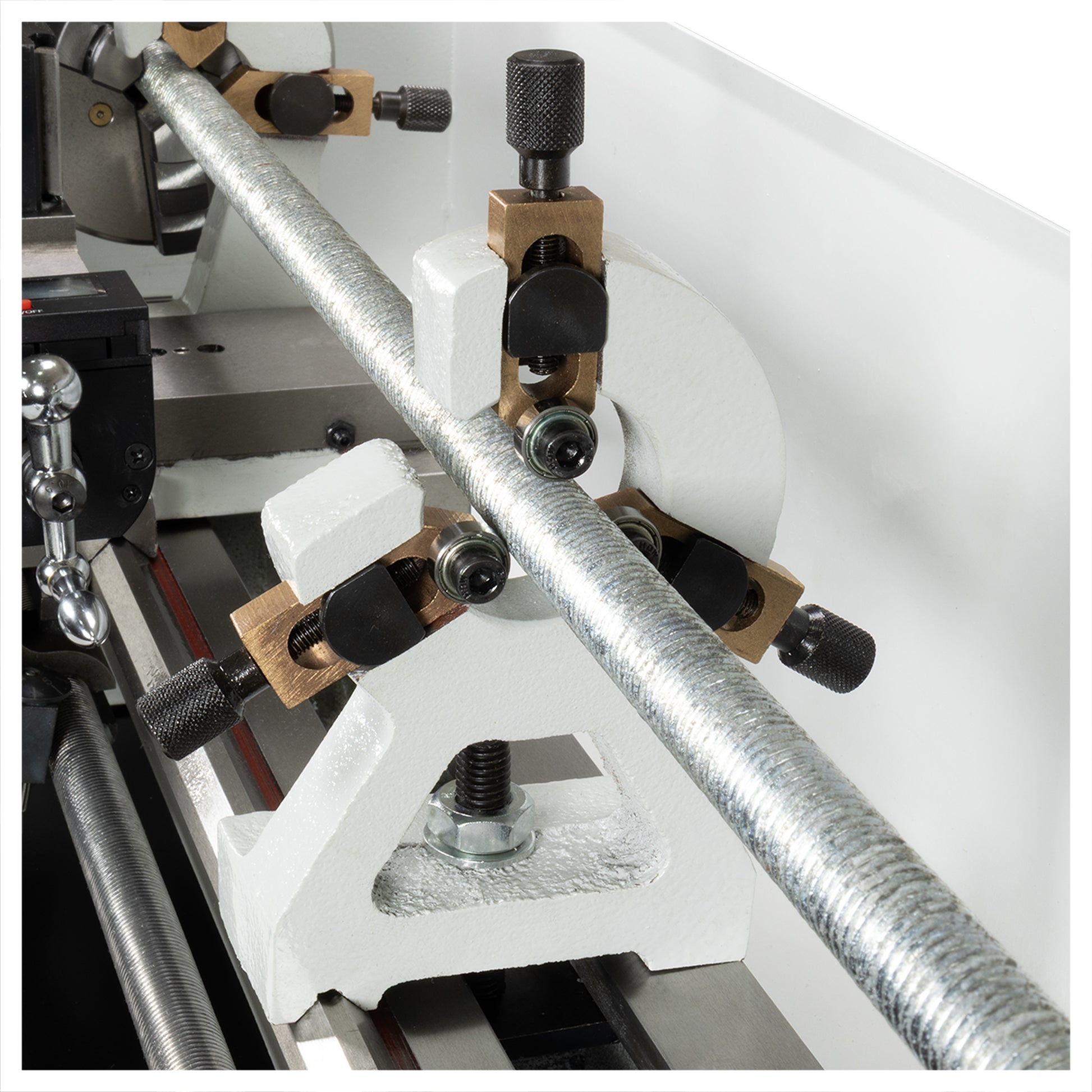 Steady Rest, 1-2", Mini Lathe, Ball Bearing - Mounted on Lathe Reverse View | LittleMachineShop.com