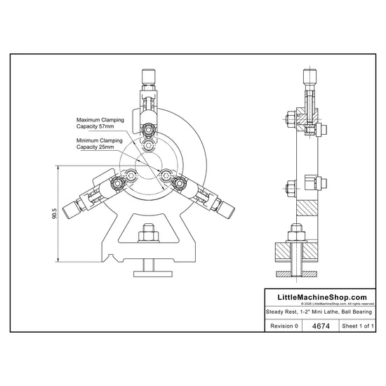4674 - Drawing - Steady Rest, 1-2" Mini Lathe, Ball Bearing - LittleMachineShop.com