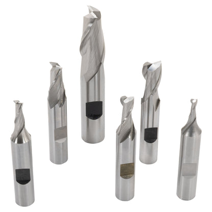 End Mill Set, 6 Piece 2 Flute, Cobalt