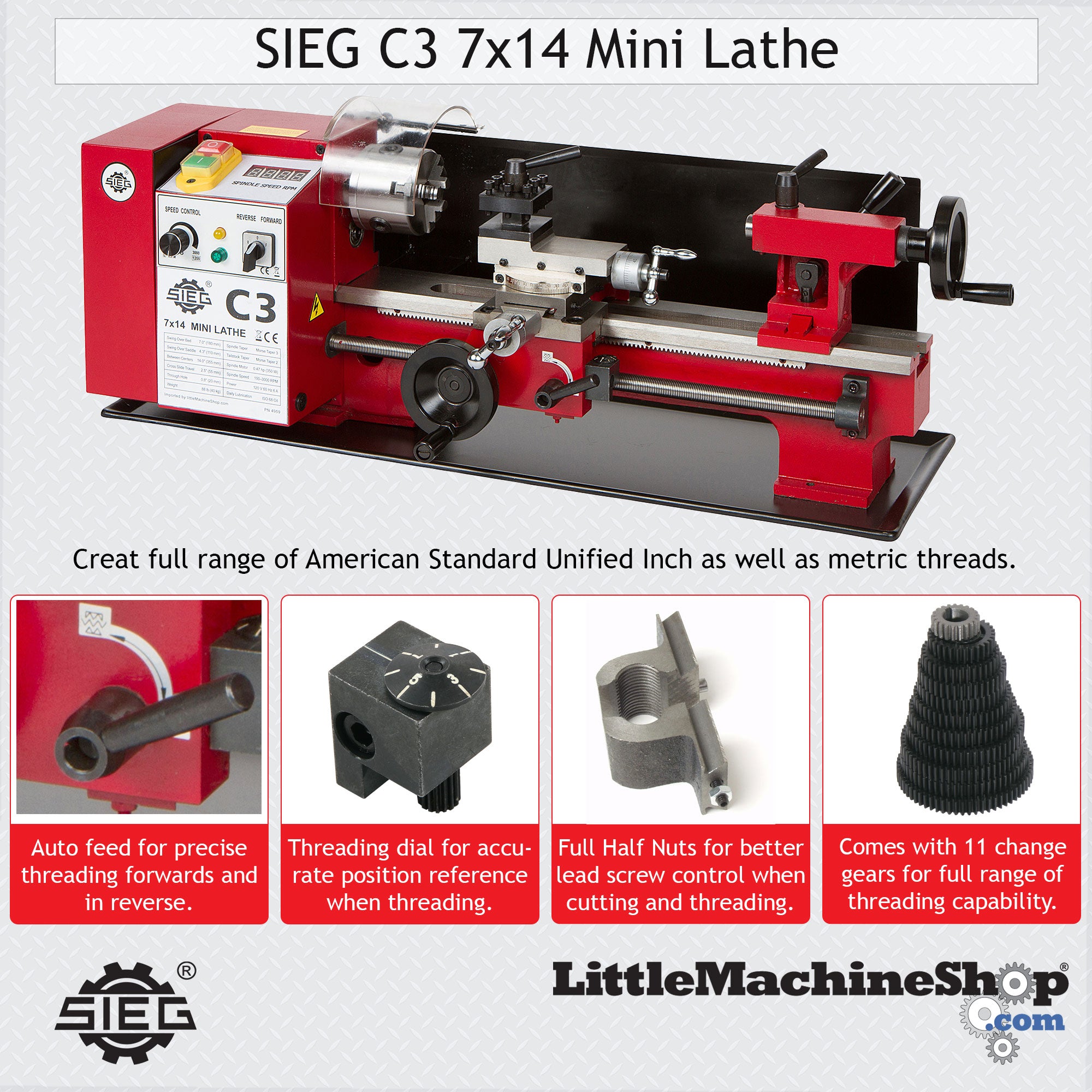SIEG C3 7x14 Mini Lathe – LittleMachineShop.com