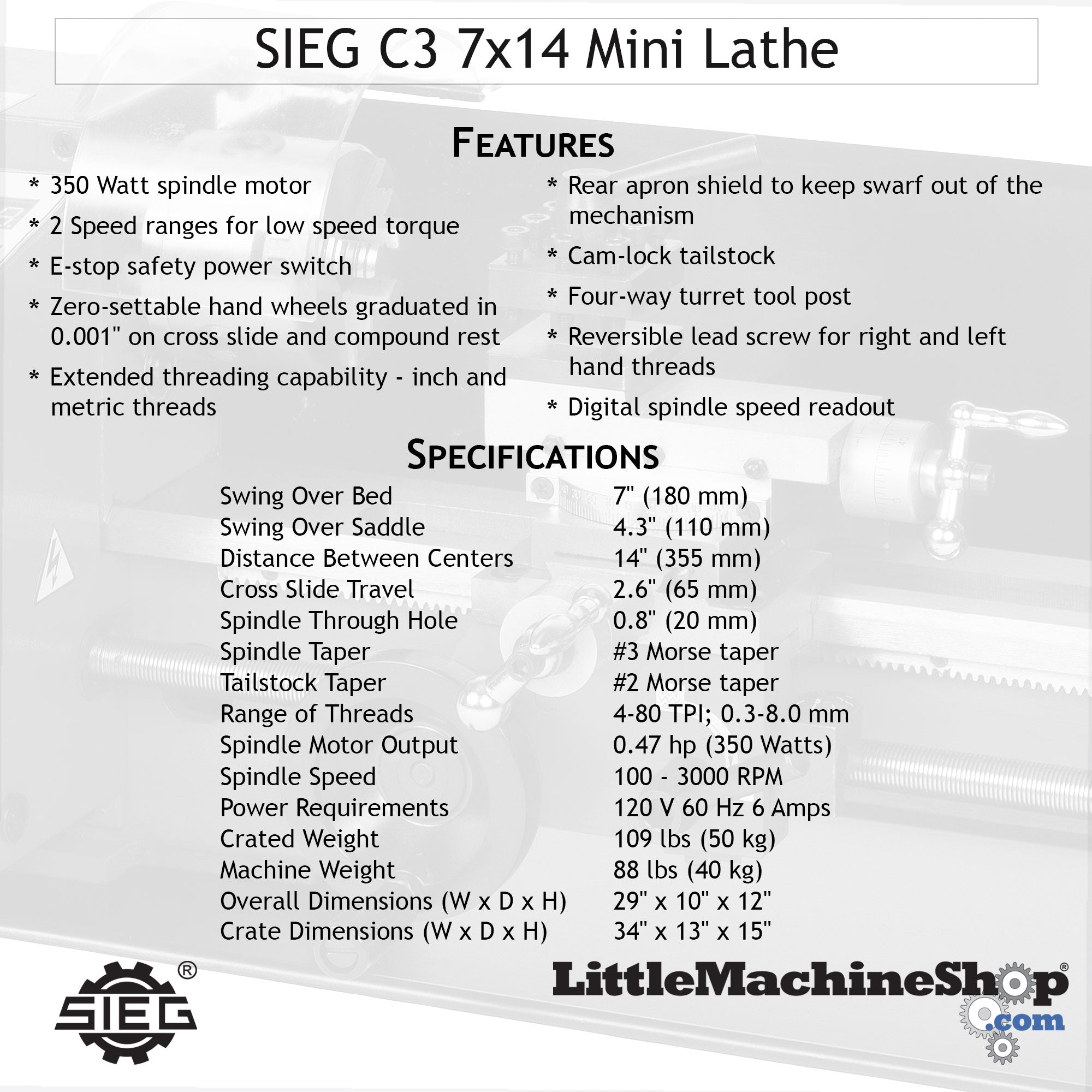 SIEG C3 7x14 Mini Lathe – LittleMachineShop.com
