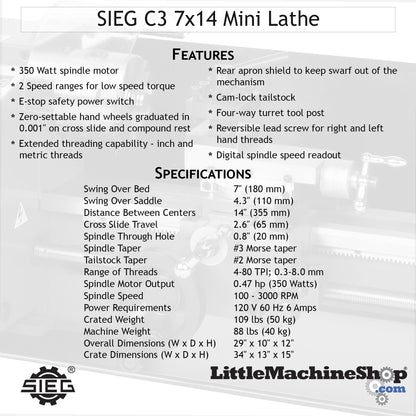 SIEG C3 7x14 Mini Lathe