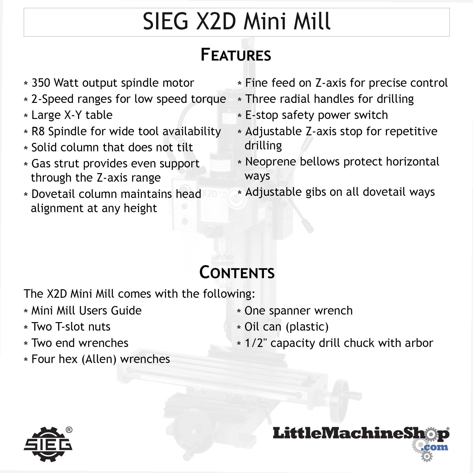 SIEG X2D Mini Mill – LittleMachineShop.com