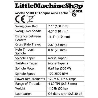 HiTorque 5100 Mini Lathe - 7x16