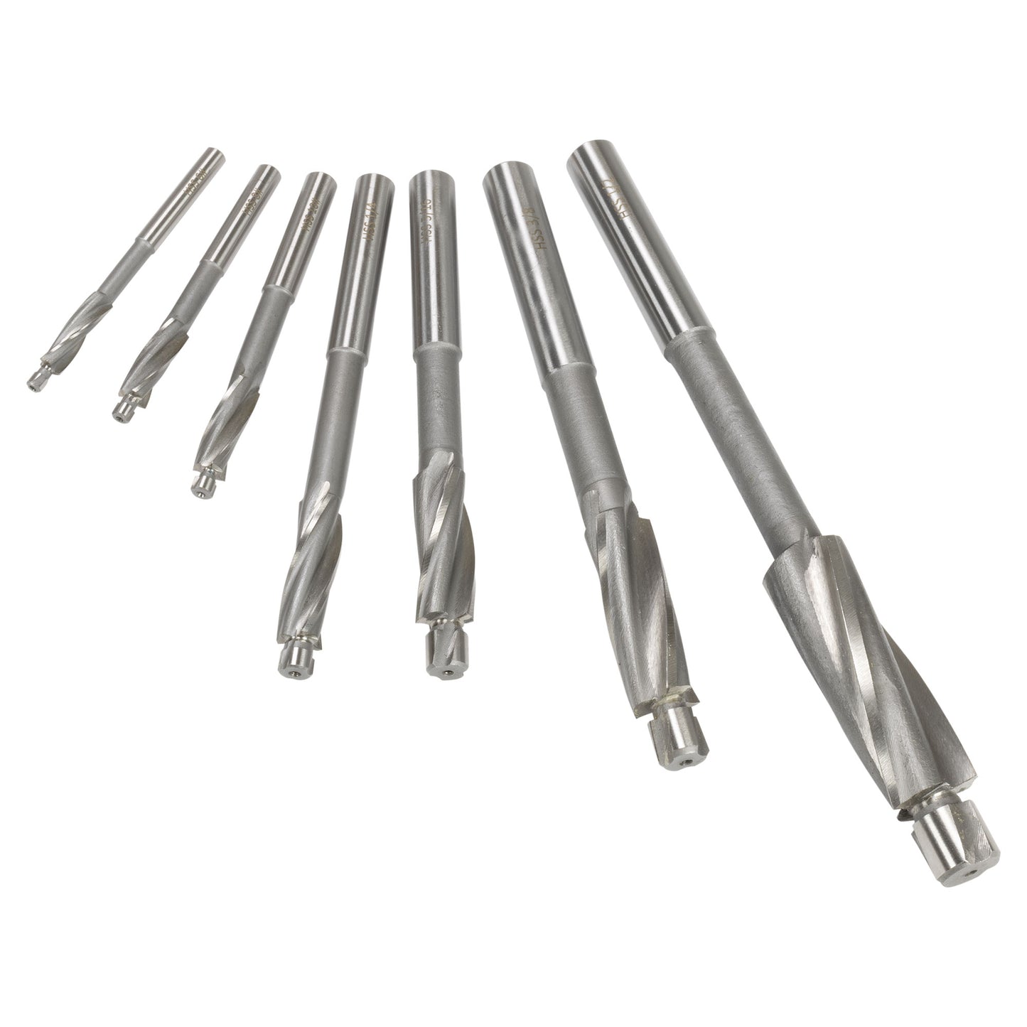 Counterbore Set, 3 Flute with Pilot, HSS, Set of 7