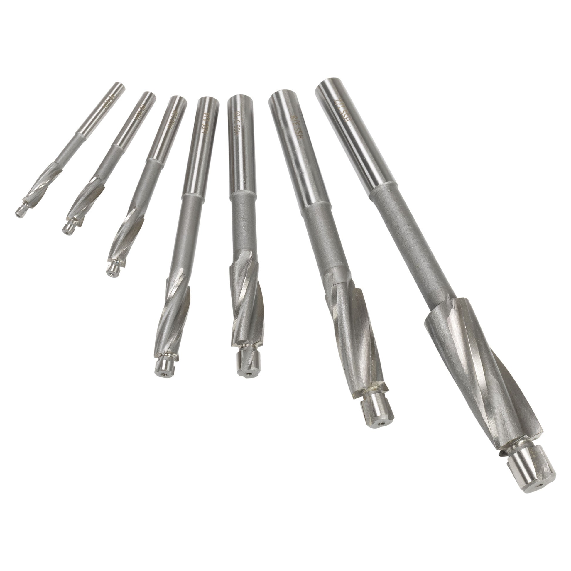 Counterbore Set, 3 Flute with Pilot, HSS, Set of 7