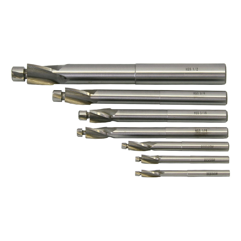 Counterbore Set, 3 Flute with Pilot, HSS, Set of 7
