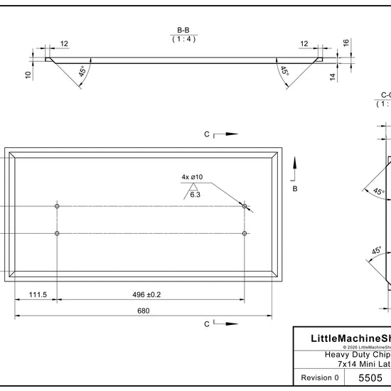 Drawing Heavy Duty Chip Tray, 7x14 Mini Lathe | LittleMachineShop.com