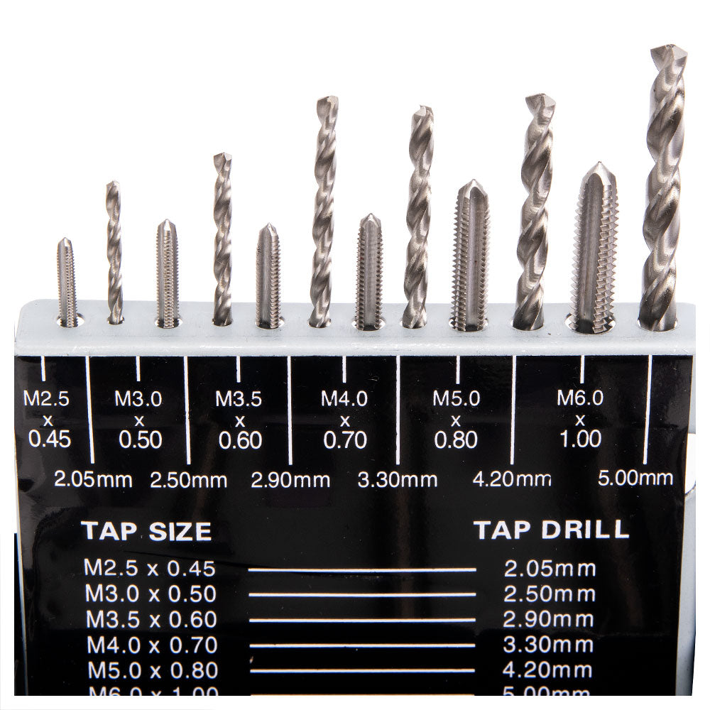 Tap & Drill Combo Set, 18 Pieces HSS, Metric
