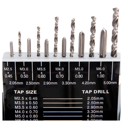 Tap & Drill Combo Set, 18 Pieces HSS, Metric