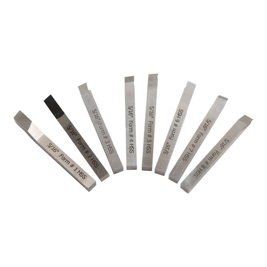 Lathe Tool Bits, 5/16" Presharpened, Set of 8 HSS