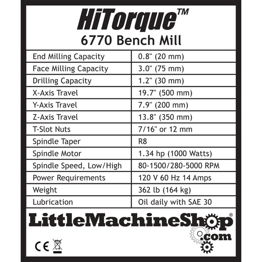 Label, HiTorque Large Bench Mill Deluxe, Digital Display