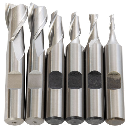 End Mill Set, 6 Piece 2 Flute, HSS, Metric