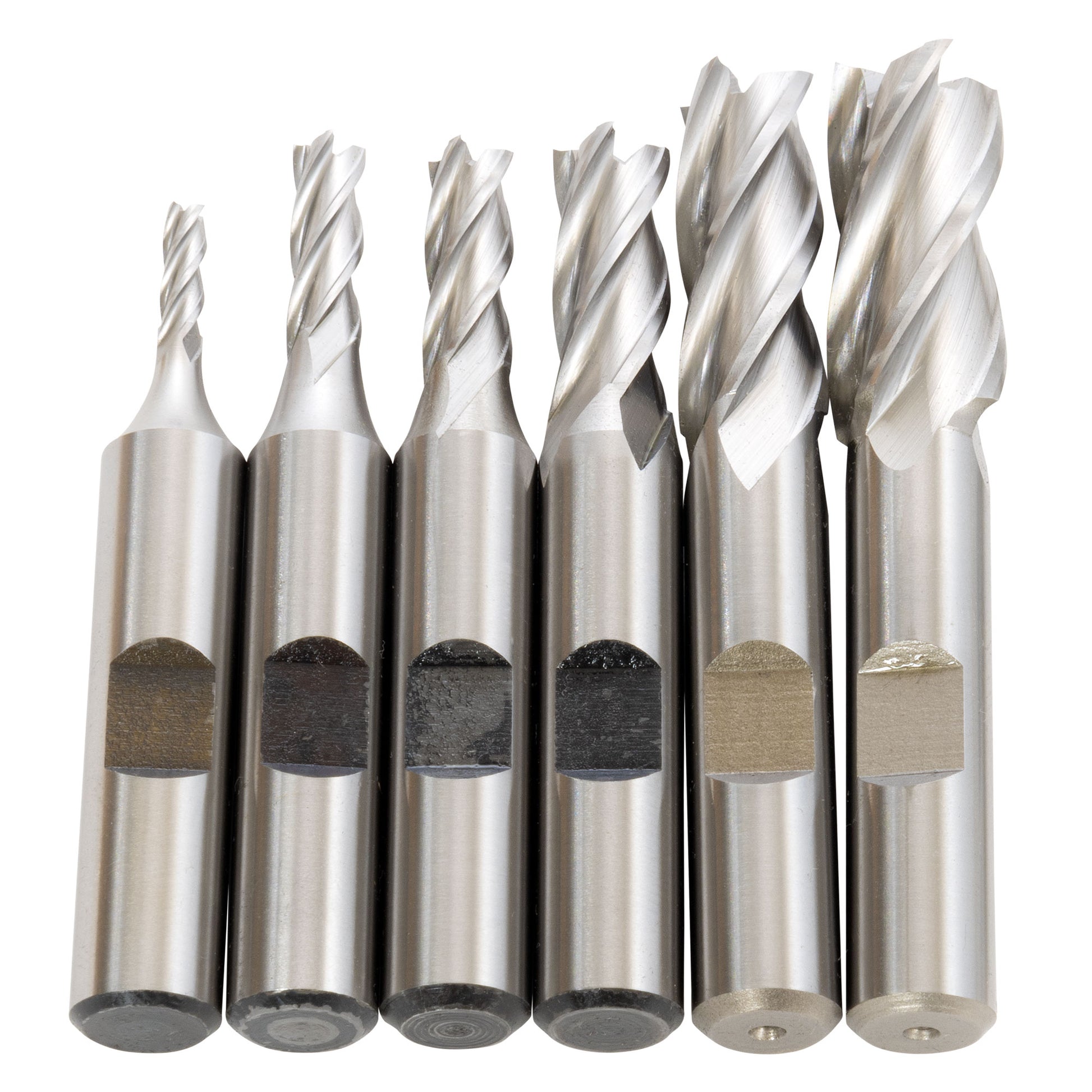 End Mill Set, 6 Piece 4 Flute, HSS, Metric