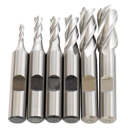End Mill Set, 6 Piece 4 Flute, HSS, Metric