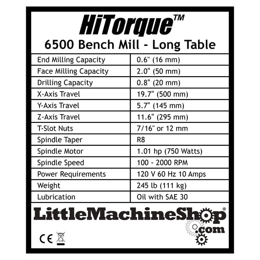 Label, HiTorque Bench Mill with Long Table