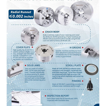 Lathe Chuck - 6", 3-Jaw, Premium, Harlingen
