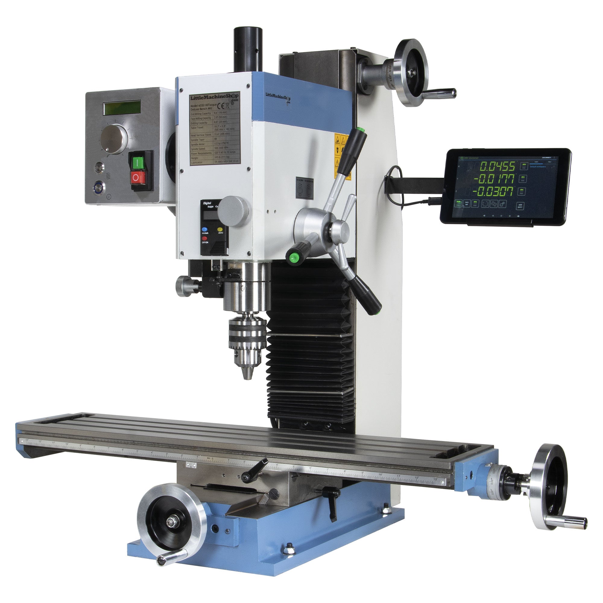HiTorque 6550 Deluxe Bench Mill, Long Table | LittleMachineShop.com