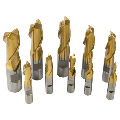 End Mill Set, 20 pieces 2 & 4 Flute, TiN coated HSS, Harlingen - Set Closeup - LittleMachineShop.com