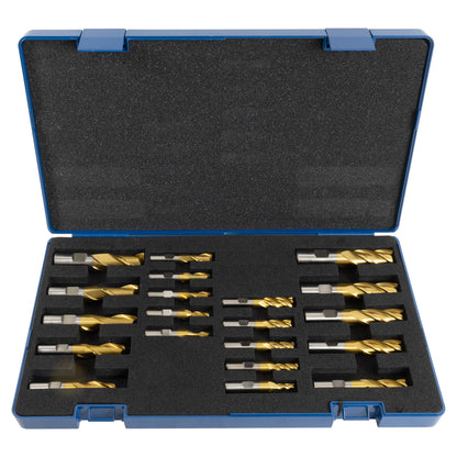 End Mill Set, 20 pieces 2 & 4 Flute, TiN coated HSS, Harlingen - Set in case - LittleMachineShop.com