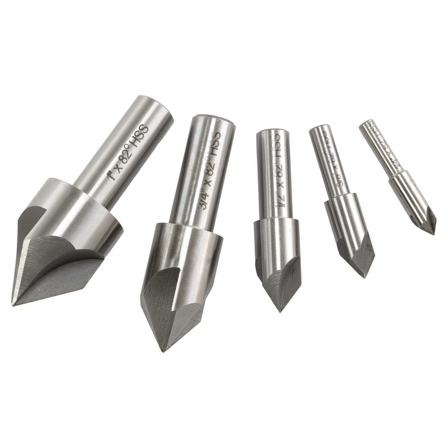 Countersink Set, Three Flute 82 Degree, Set of 5
