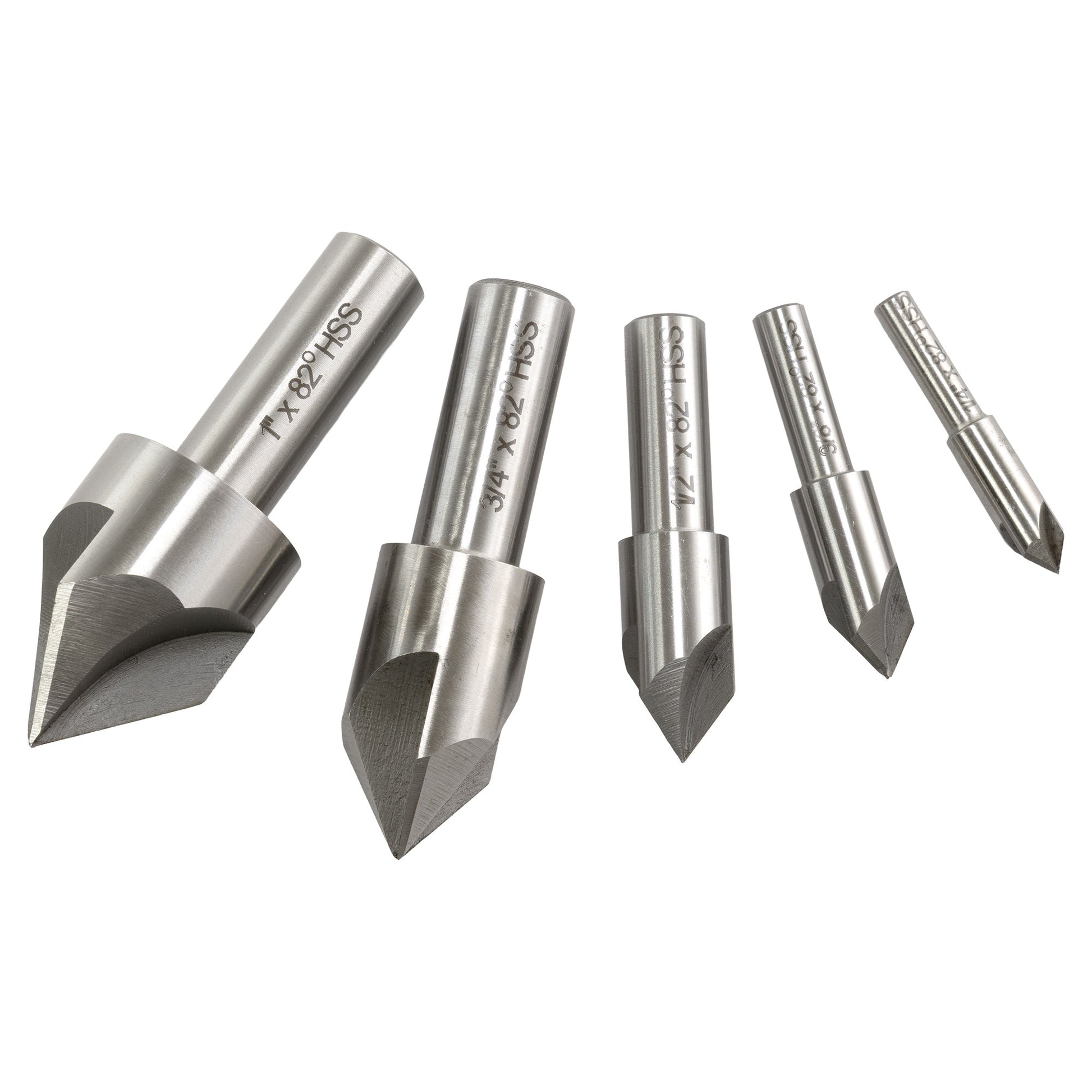 Countersink Set, Three Flute 82 Degree, Set of 5