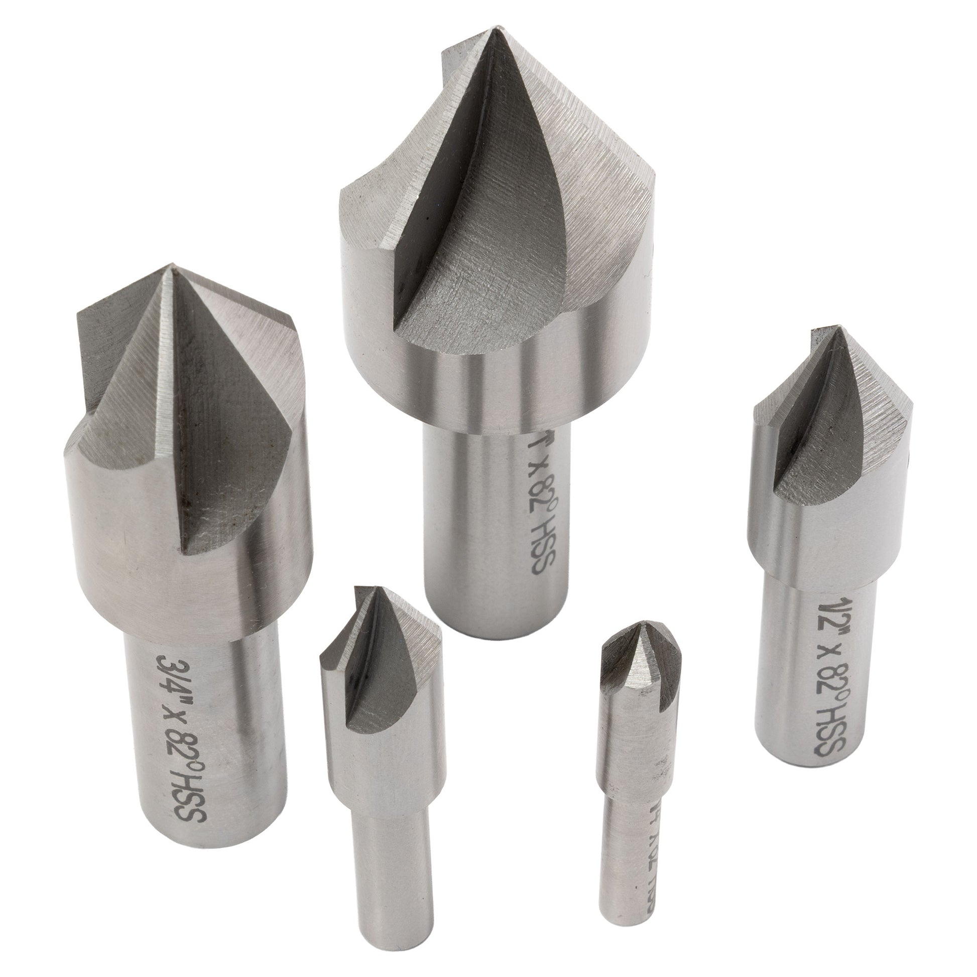 Countersink Set, Three Flute 82 Degree, Set of 5