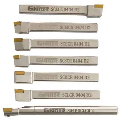 Turning & Boring Tools, 1/4 inch Indexable, 7 Piece Set - cutters showing size