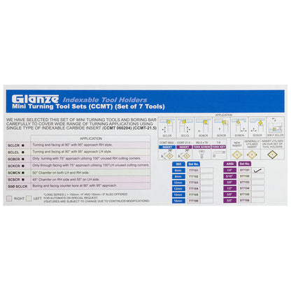 Turning & Boring Tools, 1/4 inch Indexable, 7 Piece Set - tool specs