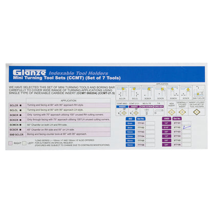 Turning & Boring Tools, 5/16 inch Indexable, 7 Piece Set - tool specs
