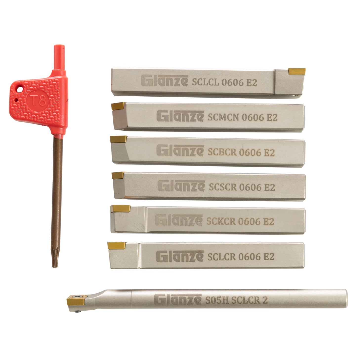 Turning & Boring Tools, 3/8 inch Indexable, 7 Piece Set - cutters showing size