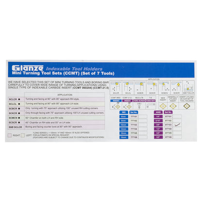 Turning & Boring Tools, 3/8 inch Indexable, 7 Piece Set - tool specs
