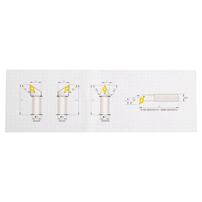 Turning & Boring Tools, 3/8 inch Indexable, 4 Piece Set - drawing showing cutting angles