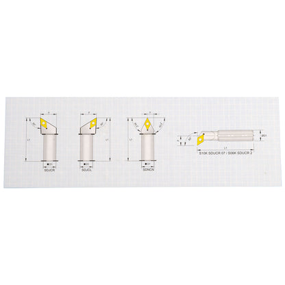 Turning & Boring Tools, 1/2 inch Indexable, 4 Piece Set - drawing showing cutting angles